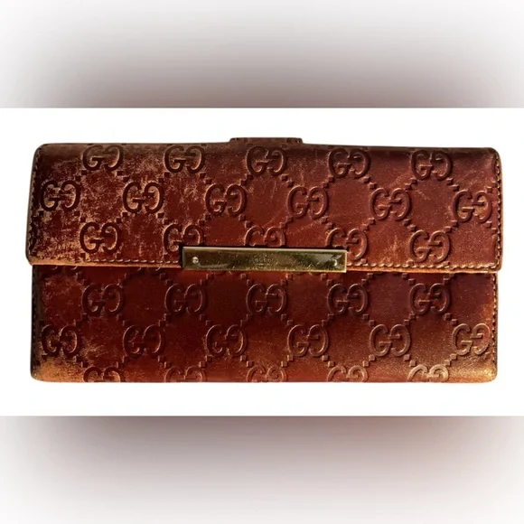 Authentic Gucci - Guccissima Maroon/Brick double snap long leather wallet - Picture 2 of 11